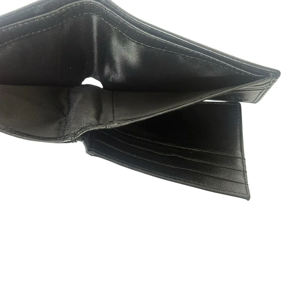 Men's Black Leather Bifold Wallet Multiple Card Slots 2 Bill Holders‎